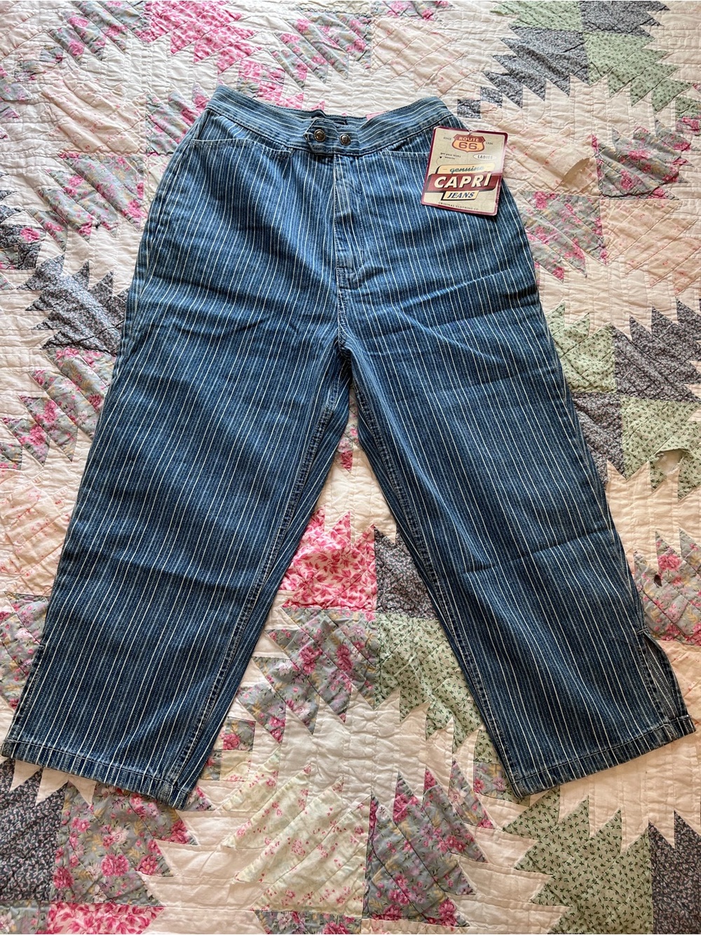 VTG Route 66 Striped Denim Capri Jeans NWT High Waisted 90s - Size 7/8